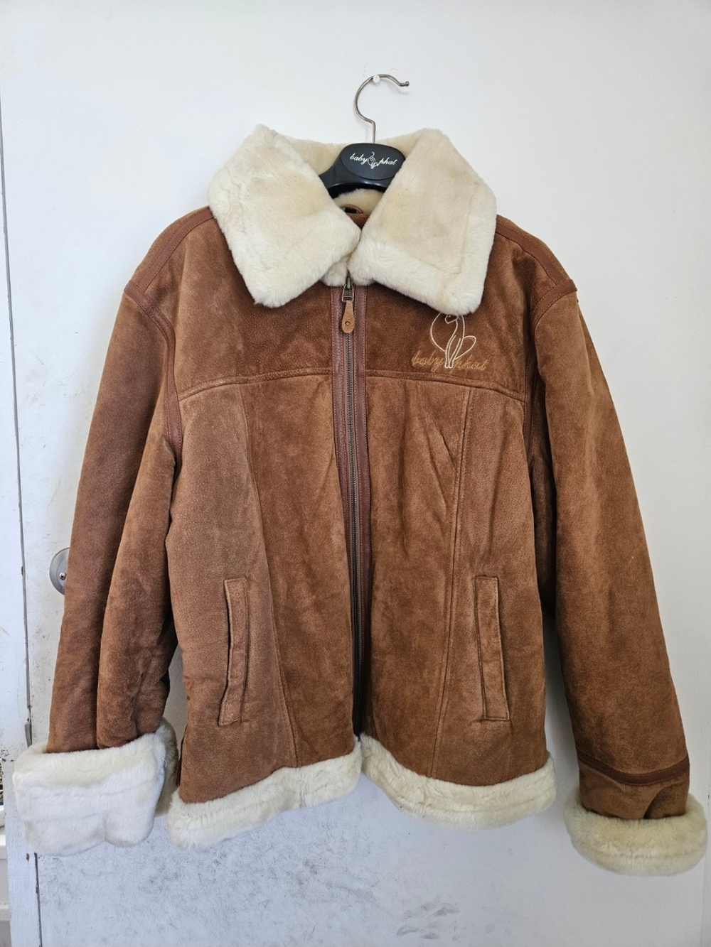 Baby Phat 3X  Leather Faux Shearling Jacket Y2K Brown Fur Trim